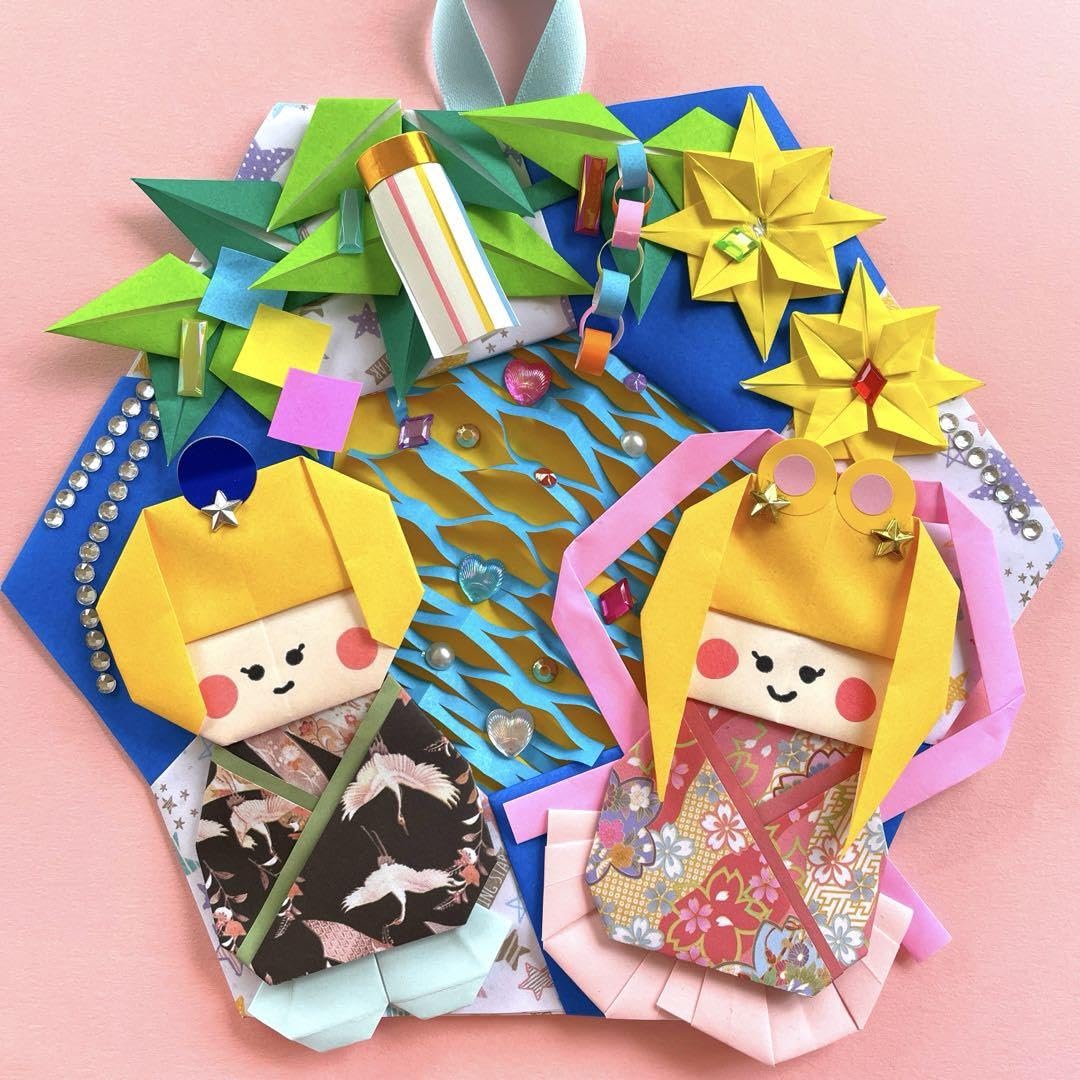Amazon.co.jp: 七夕 織姫 彦星 折り紙 壁面飾り リース 七月
